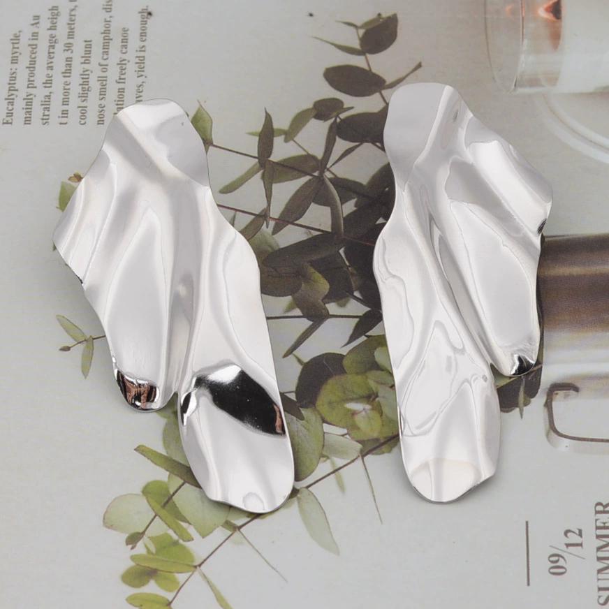 Minimalist Metal Personality Earrings Golden Silver Geometry Long Big Drop Earrings Round Leaf Water Droplet Jewelry Gifts