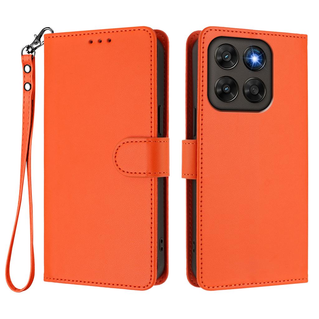 Wallet Case for Moto G67 5G - Leather/PU, Orange, With Lanyard