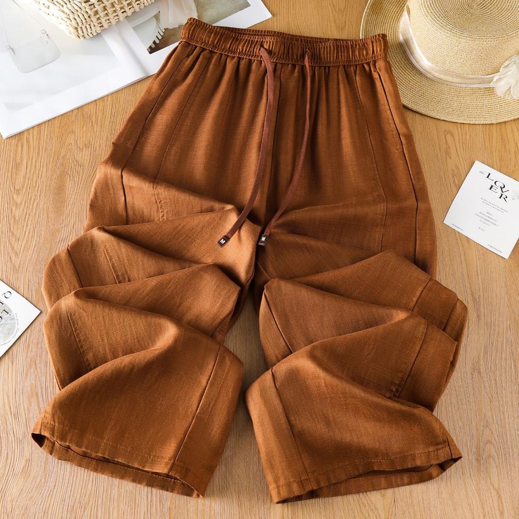 Navy blue loose casual straight-leg pants women's 1116 summer explosion drape versatile linen thin wide-leg pants