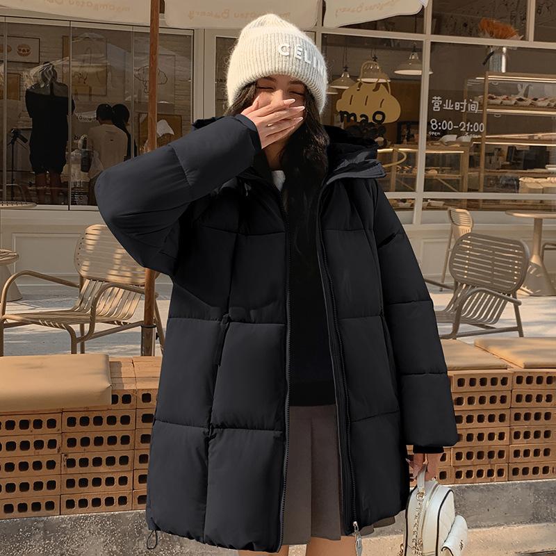 

Осень и Зима Новая Утолщенная Теплая Хлопковая Одежда Женская Средней Длины с Капюшоном Одежда-Хлеб Хлопковая Куртка 3XL чёрный