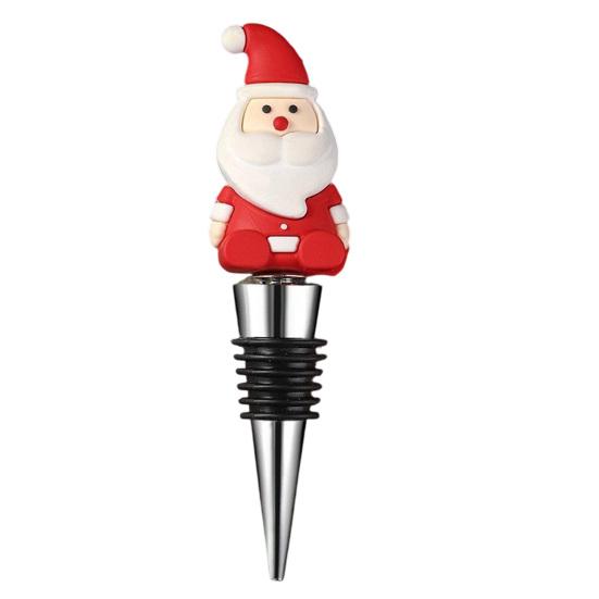 Stainless Steel Wine Stoppers Christmas Bottle Stopper, Reusable Cork, Decorative PVC Cartoon Toppers Design, Airtight Sealing Plugs for Freshness