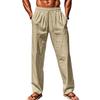 All-season Lightweight Men’s Casual Linen Trousers: Plain-coloured, Loose-fitting, Wide-leg, Straight-leg Beach Trousers