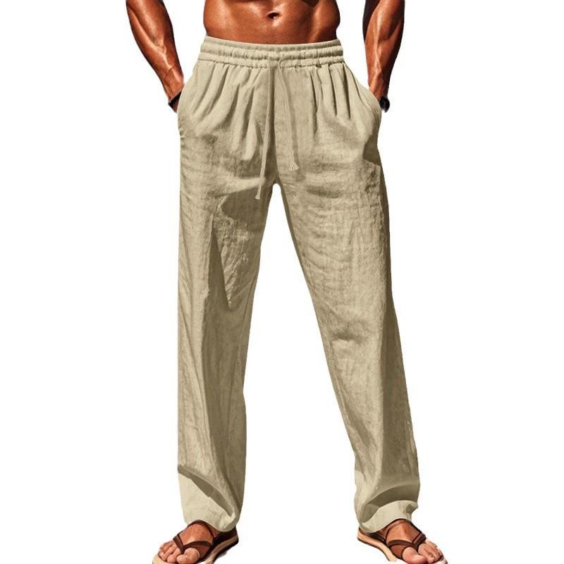 All-season Lightweight Men’s Casual Linen Trousers: Plain-coloured, Loose-fitting, Wide-leg, Straight-leg Beach Trousers