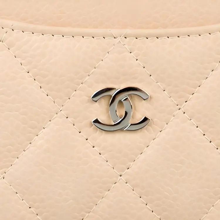 CHANEL  diamond pattern  grain embossed cowhide  card holder  female style  beige