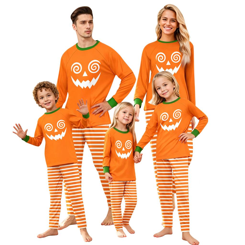 Family Matching Halloween Print Pajama Set Long Sleeve Raglan Top and Straight Leg Pants
