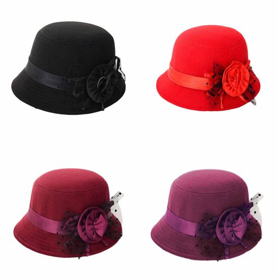 Women Retro Floral Bowler Hat Solid Color Cap for Party Prom Outdoor Travel