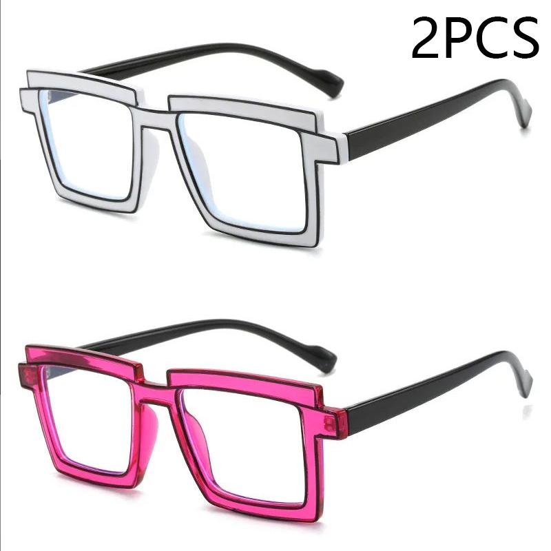 Two Dimensional Flat Lens Ins Square Anti-blue Glasses Frame Personality Trend Glasses