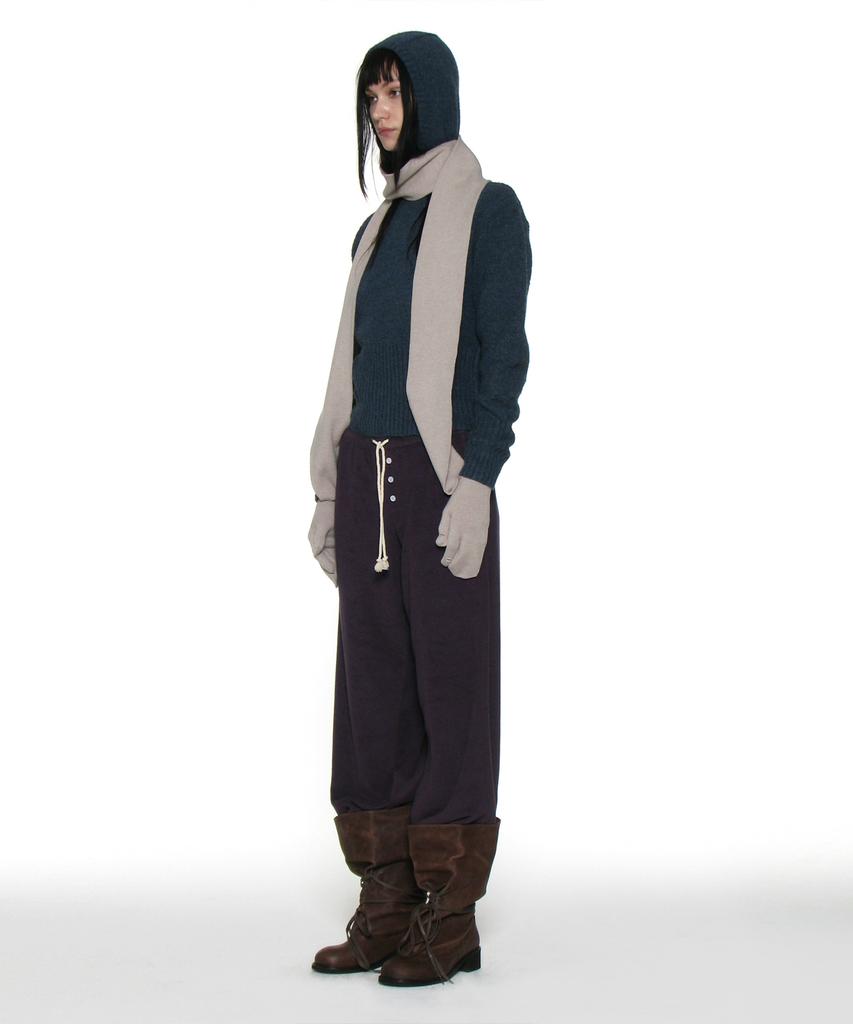 PARTIMENTO WOMEN Cutout Warmer Knit Hoodie_Dark Teal
