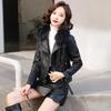 Leather jacket women's short coat spring and autumn new velvet thickened slim fit small leather jacket top