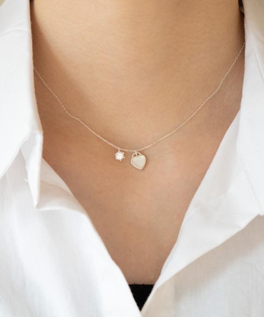 Alleun Silver 925 Epoch Heart Cubic Silver Necklace Bold