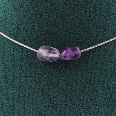 Stones and Minerals. Necklace 2 Amethyst Pearls from Brazil. Stainless Steel Chain Necklace Women Men. Customizable Size