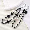 Black Beaded Mobile Phone Charm Ins Stringed Pearls Love Phone Lanyard Short Carrying Strap Drop-Resistant Phone Ornaments