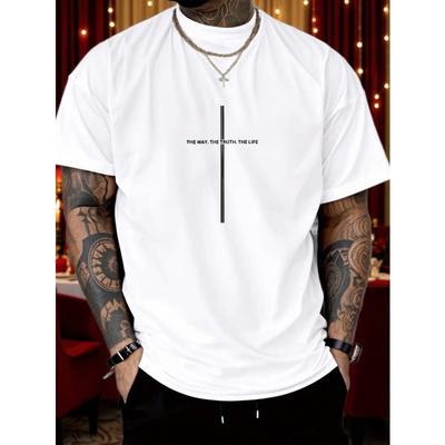Europäische Größe Herren Lettering Kurzarm T-Shirt Leicht Rundhals Lässiges Tee mit, Bequeme Geschenkbekleidung für Männer