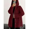 Herbst Winter Neu Damen Einfarbig Langärmlig Kapuzenjacke Locker Plüsch Samt