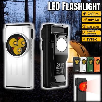 LED Flashlight Portable Keychain Torch Type-C Rechargeable Work Light with Magnet for Camping Hiking and Emergency Use