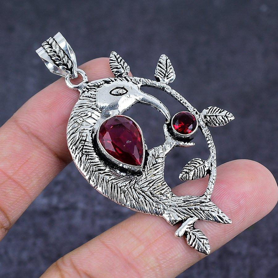 Natural Garnet, Rubillite 925 Sterling Silver Jewelry Pendant 2.56" q4G40