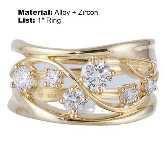 Dámský prsten na prst Dutý Nečernající Liniový Vlnitý Geometrický Prsten s kubickou zirkonií