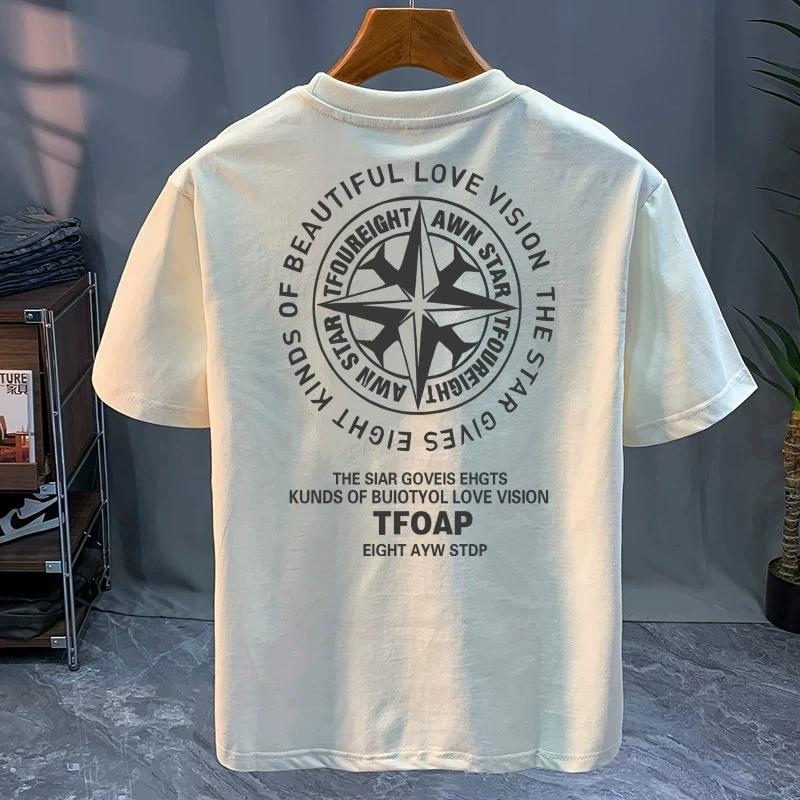 Round Neck Trendy Tops, Fashionable and Versatile Men's T-shirts, Loose Printed Short Sleeves for Couples Cotton