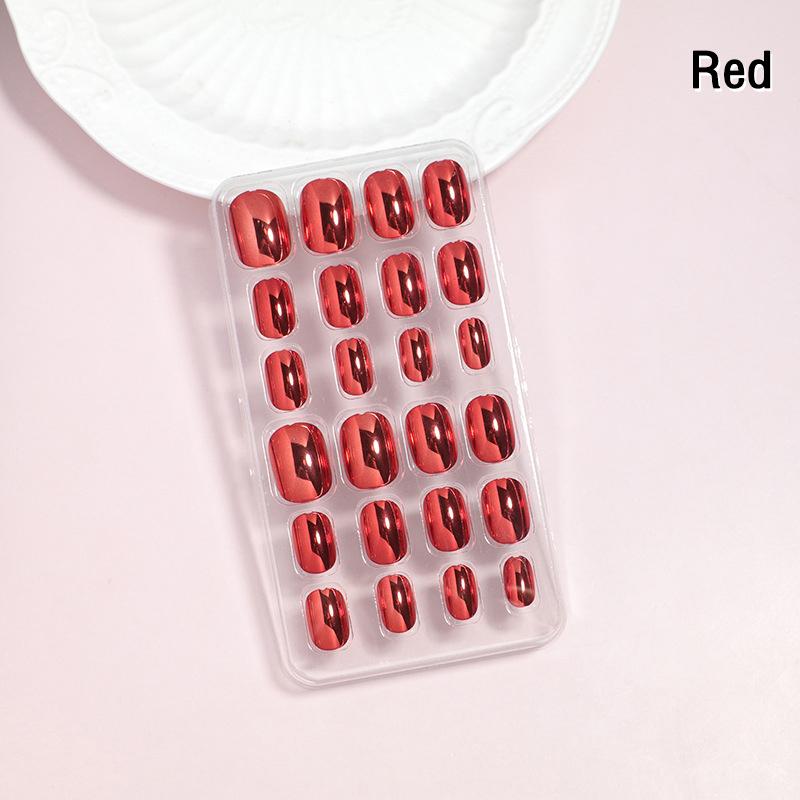 24 Piezas Espejo Cromado Uñas Infantiles Presionar Sobre Metálico Puntas de Uñas Postizas Pre-Pegadas Cortas Ovaladas Cobertura Completa Uñas Postizas Para Niñas Juguetes