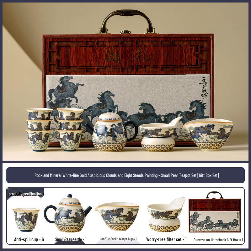 

Auspicious Cloud Eight Steeds Ceramic Tea Set Gift Box