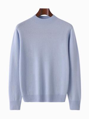 Men's Pure Wool Seamless Cashmere Pullover - Plus Size, Long Sleeve, Half-High Neck for Autumn/Winter.