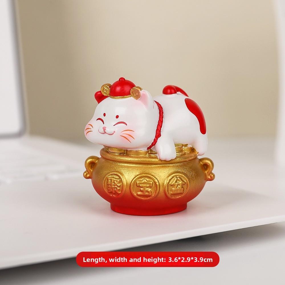 Feng Shui Fortune Cat Resin Figurine With Lucky Symbols For Office Decor And Giftgiving