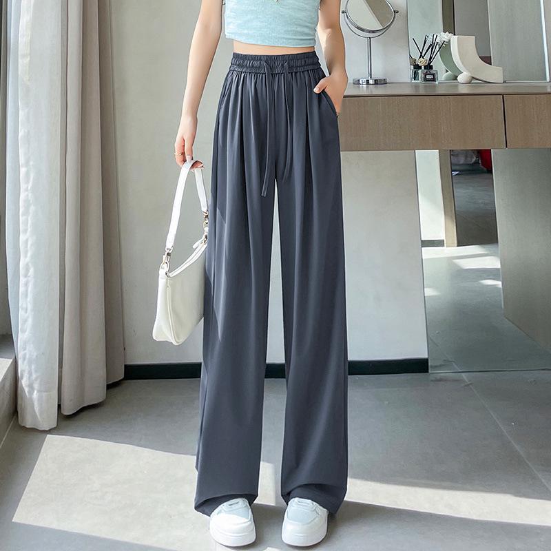 2025 Women's Quick-Dry Ice Silk Wide-Leg Floor-Length Pants, Summer Casual Lightweight Loose Fit, Plus Size Available