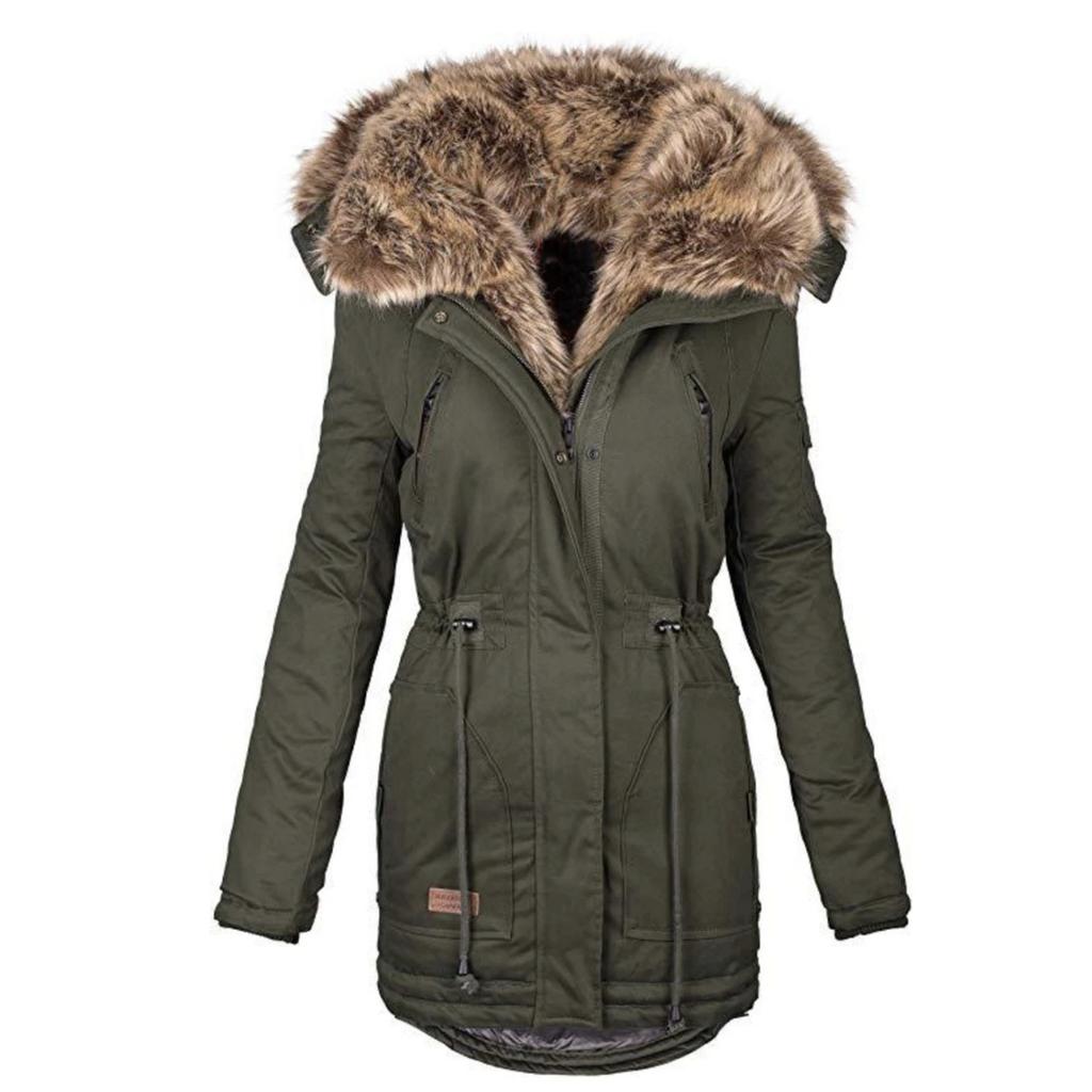 Women Winter Long Sleeve Solid Color Hooded Cotton Padded Coat Outerwear