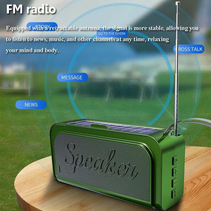 Portable FM Radio Solar Emergency Charging Radios Receiver Wireless Bluetooth Speaker with Flashlight Support TF Card U Disk