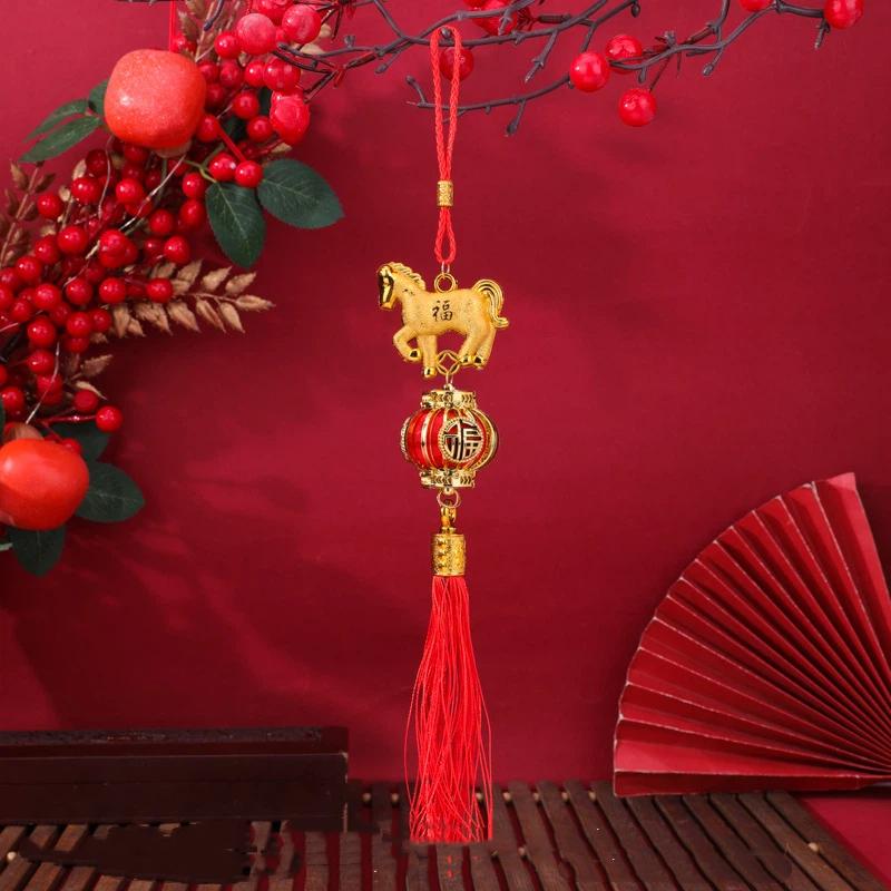 Festive Zodiac 2026 Year Of The Horse Lantern Pendant Chinese New Year Red Gold Lucky Decoration Car Pendant Accessories Gifts