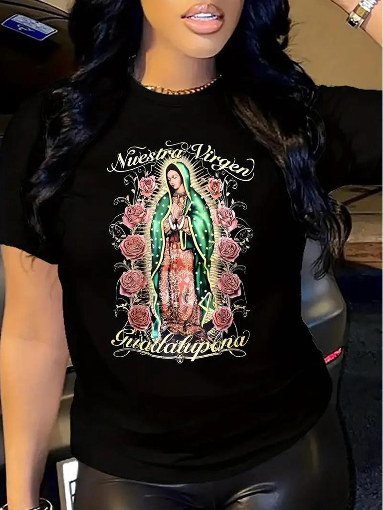 Damen Weihnachts-Rundhals-Kurzarm-Top - Europäischer und Amerikanischer Stil