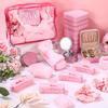 Spa Party Favors for Girls Pink Sleepover Party Supplies Bow Wristband Scrunchies Hair Clip Jewelry Case Makeup Bag for Women