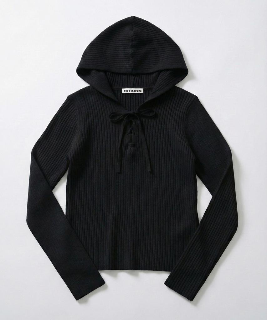 CHICKS Ribbed Slim Fit Hoodie Knit Black