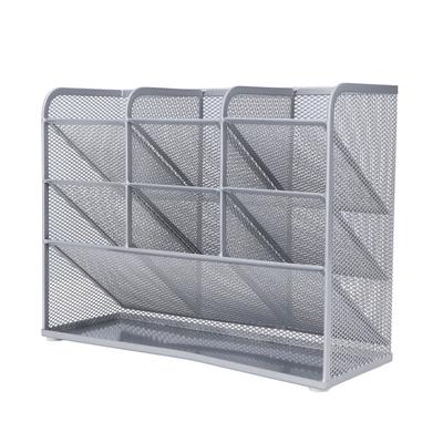 Organisateurs de Bureau en Maille 9 Compartiments Grand Espace de Rangement Conception Inclinée à 45 degrés Porte-Crayons Multifonctionnel