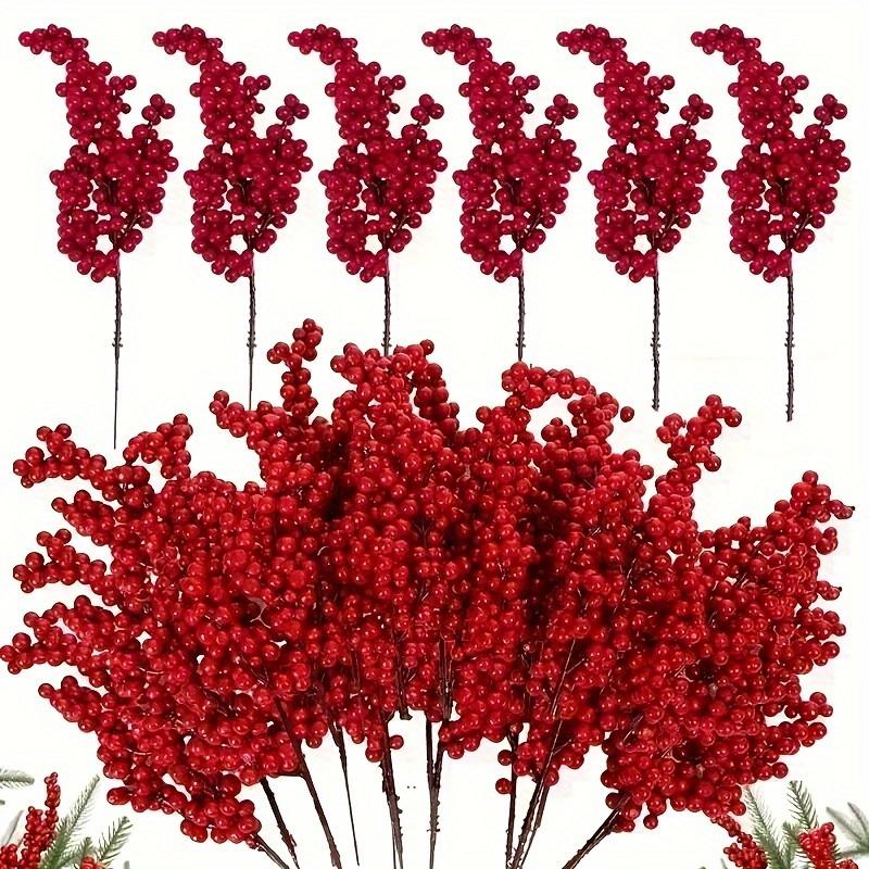10pcs Red Berry Branches, Premium Microfiber Faux Fruit Sprays for DIY Crafts,Christmas Tree, Home Decor, New Year'S Festivities