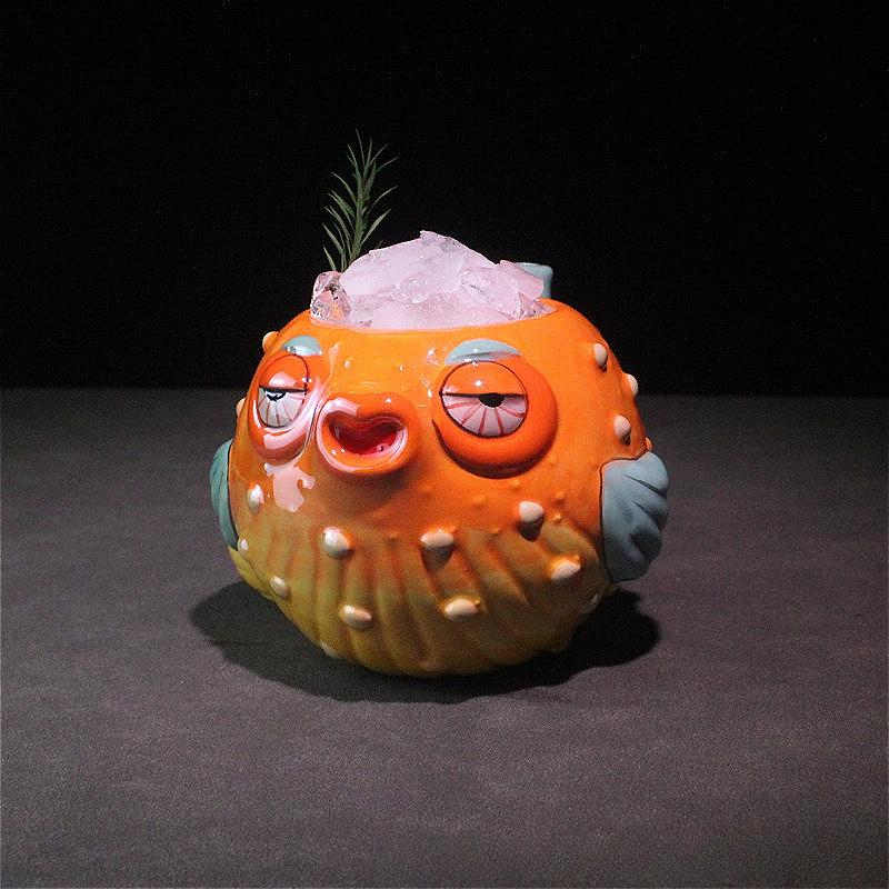 Cana TIKI Ceramică în Formă de Pește Arici, Cană de Cocktail Stil Hawaiian, Cană Tiki Drăguță pentru Petrecere, Cană de Vin Personalizată în Formă de Pește Tropical