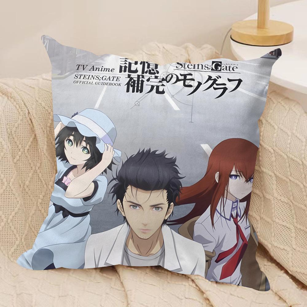 Ssteins Gate Anime Cushion Cover Silky Short Plush Invisible Zipper Dustproof Sofa Pillow Case For Home Decor