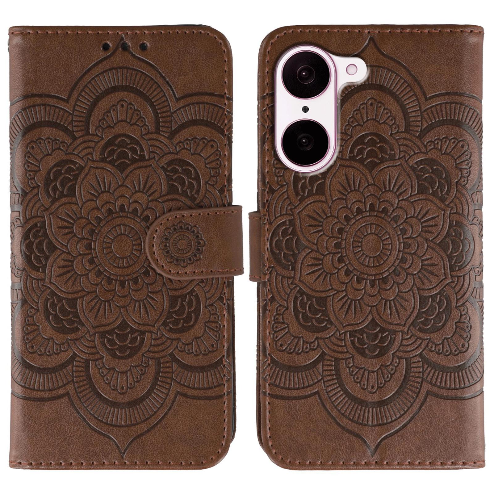 

Для OnePlus Nord CE5 5G/Ace 5 Racing 5G Чехол из ПУ кожи с тисненым дизайном мандалы, кошелек-чехол для телефона с ремешком на запястье Brown