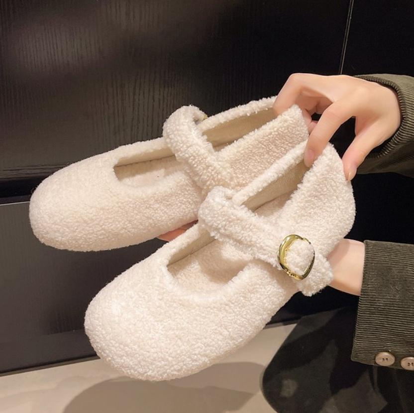 Fashion Fashion Round Toe Ballet Flats Boots for Woman Keep Warm Plush Loafers Ladies Brand Design Fluffy Mary Jane Shoes Botas Mujer
