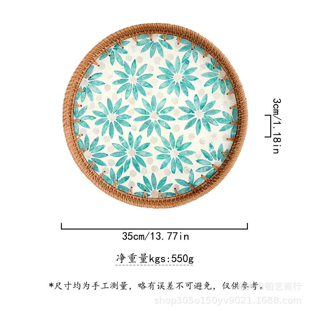 Color Shell Jewelry Cosmetics Food Teacup Storage Trays Handmade Rattan Fruit Dessert Bread Pans Round Rattan Decoration Trays