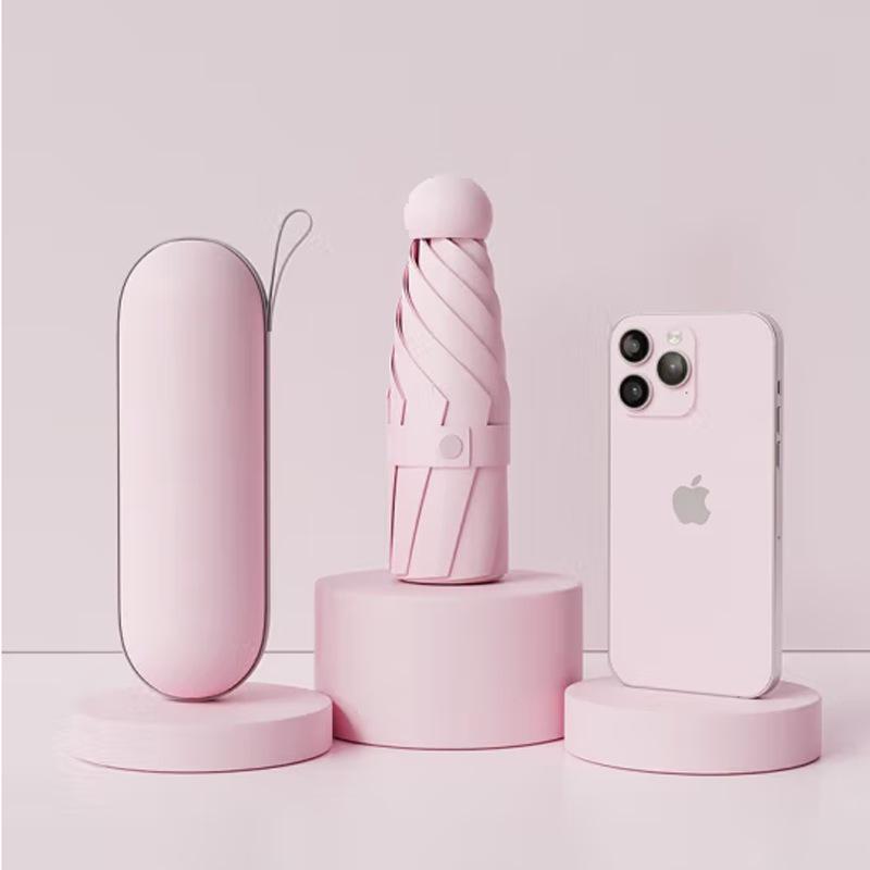 Compact Five-Fold Umbrella: Portable Pocket Sunshade & Rain Parasol for Women, Anti-UV Sunscreen Protection.