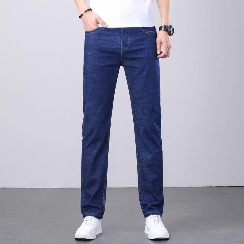 Summer lightweight denim trousers for men Casual long-length relaxed-fit straight-leg trousers Men's stretch versatile premium casual trousers