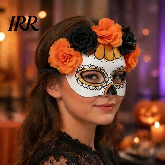 Breathable Masque for Cosplay Halloween Masquerade Masque, Flower Skull Mexican Day of The Dead Adjustable Men Eye Cushion Costume, Fancy Dress, Party