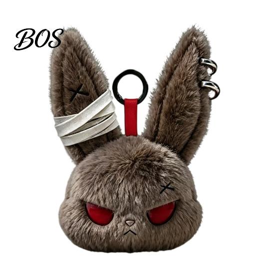 Stress Relief Plush Doll with Metal Hanging Loop, Dark Style Rabbit Pendant Bandage Stitched Keychain Toy, Funny Expression Doll, Collectible Toy Loop