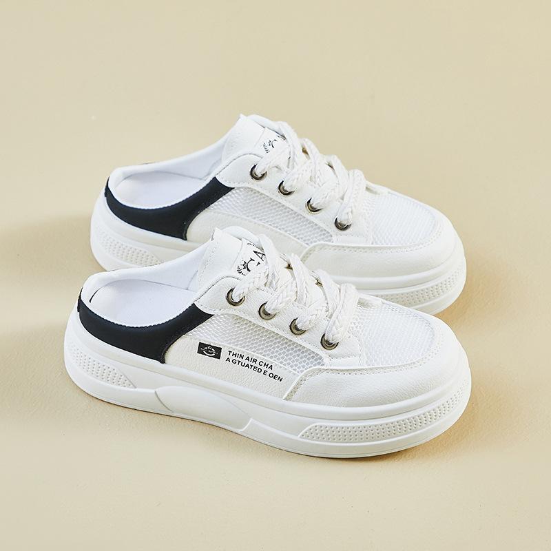 New Summer White Shoes for Female Students' Thick Sole Heightened Mesh Breathable Casual Shoes