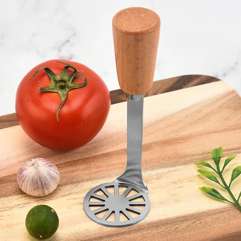 Potato Masher Wooden Handle Thicken Stainless Steel Sweet Potatoes Mashing Tool Crusher Pusher Kitchen Creative Gadget Ya828