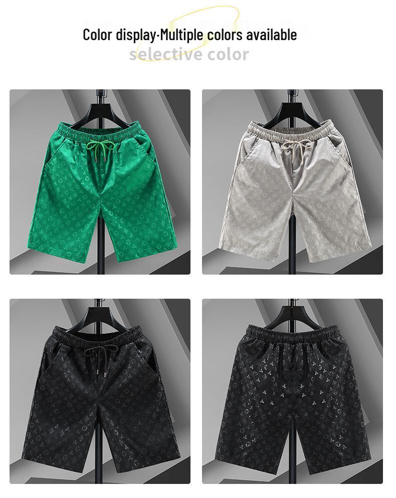 Herren Sommer Eis Seide High Street Style Bedruckte 5-Punkt Mittelange Übergröße Shorts