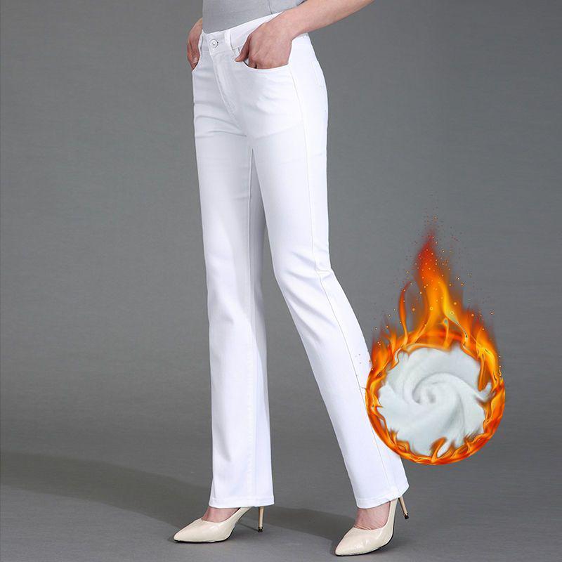 

Women s High-Waist Stretch White Jeans - Straight Leg, Loose Fit, Plus Size, Casual Spring/Autumn Pants. Size 30: 120-130 jin