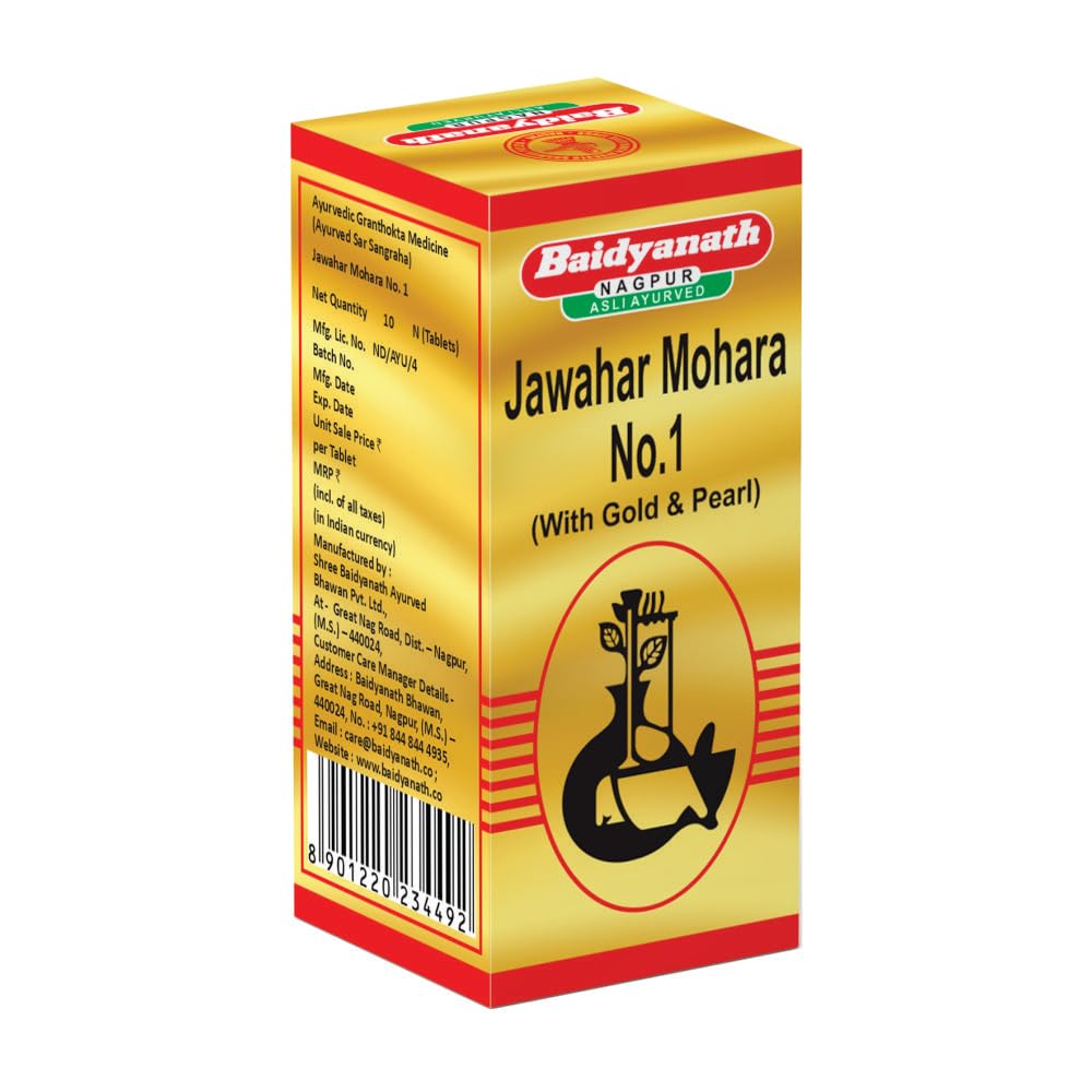 

Baidyanath Asli Ayurved Jawahar Mohra No.1 SMAY Ayurvedic Herbal Supplement 10 Tablets for Heart and Brain Wellness