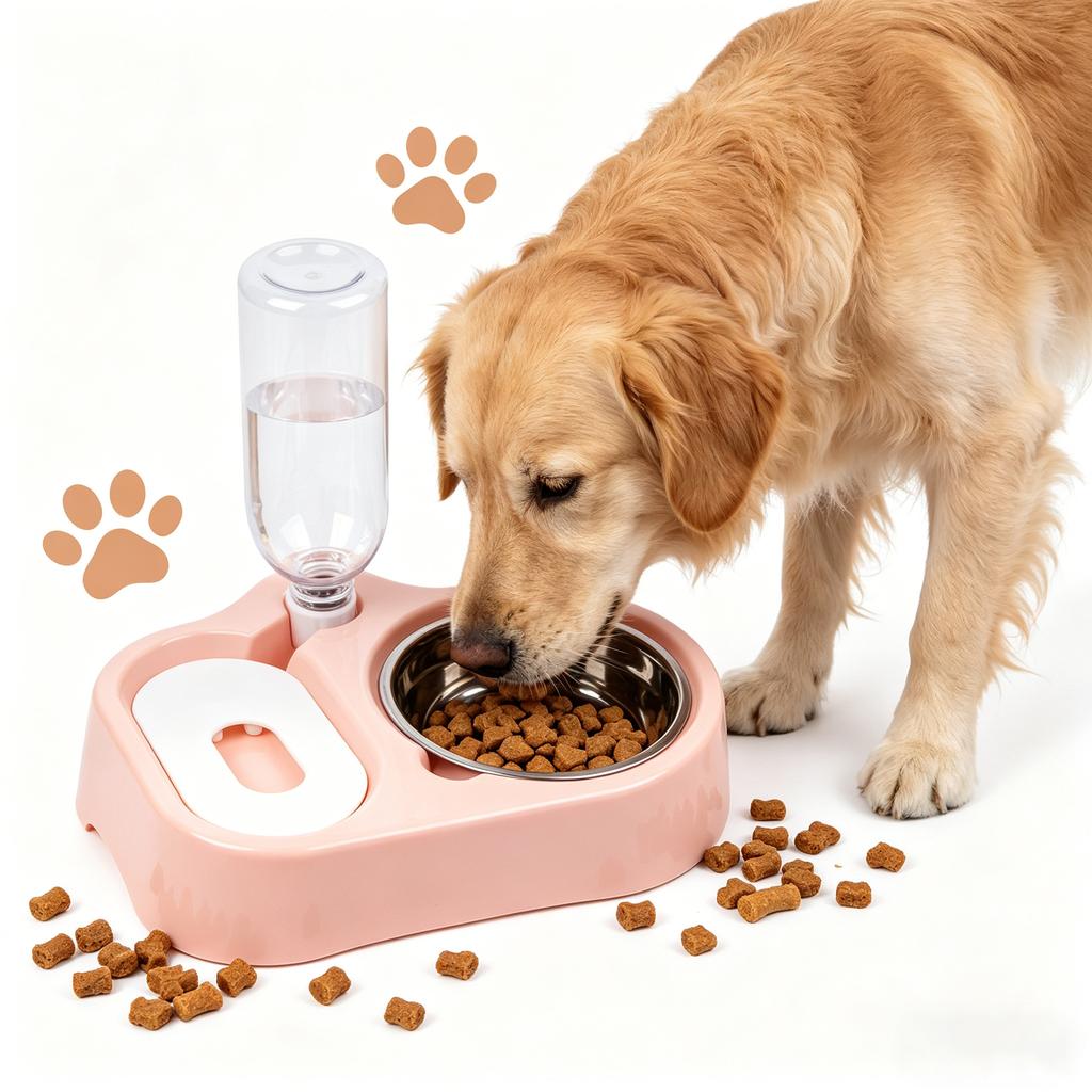 Bowl Style Pet Automatic Water Dispenser Integrated with Water and Feeding Splash Proof and Non Wet Mouth Feeding Basin